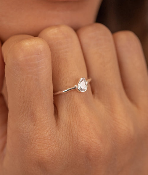 Bague fine goutte zircon Argent 925 - 1