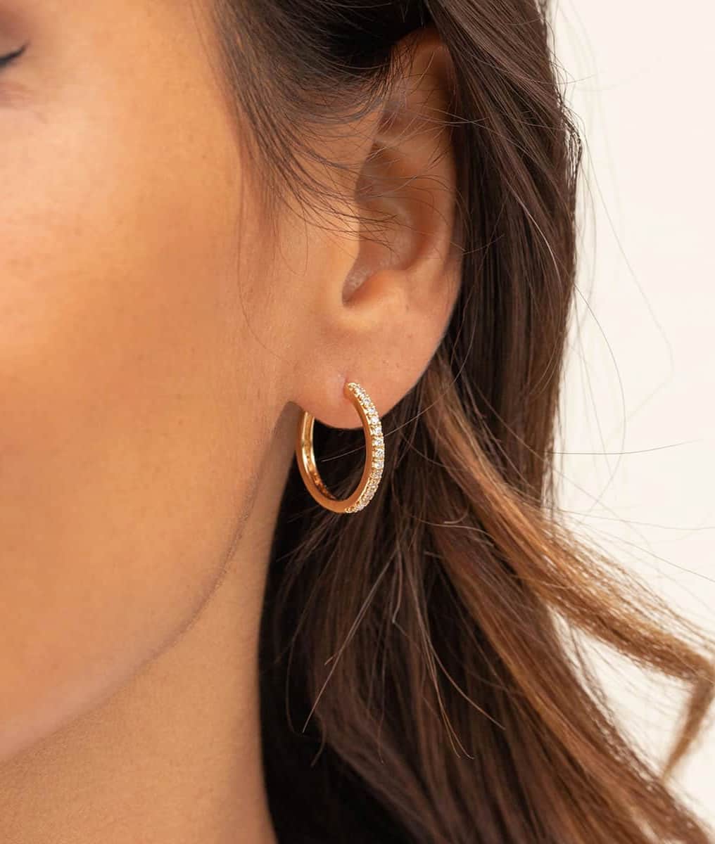 Boucles d'oreilles grandes créoles zircons Plaqué or - 1