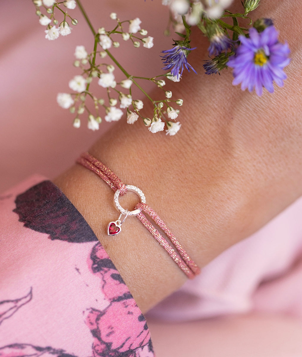 Bracelet cordon scintillant mousqueton rond et petit coeur zircon Argent 925 - 1