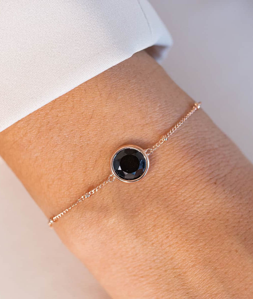 Bracelet chaîne perlée pastille pierre fine Plaqué or rose - 1