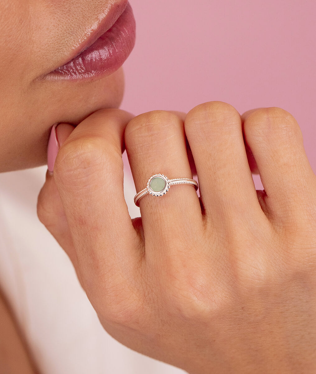 Bague pastille perlée Aventurine Argent 925 - 1