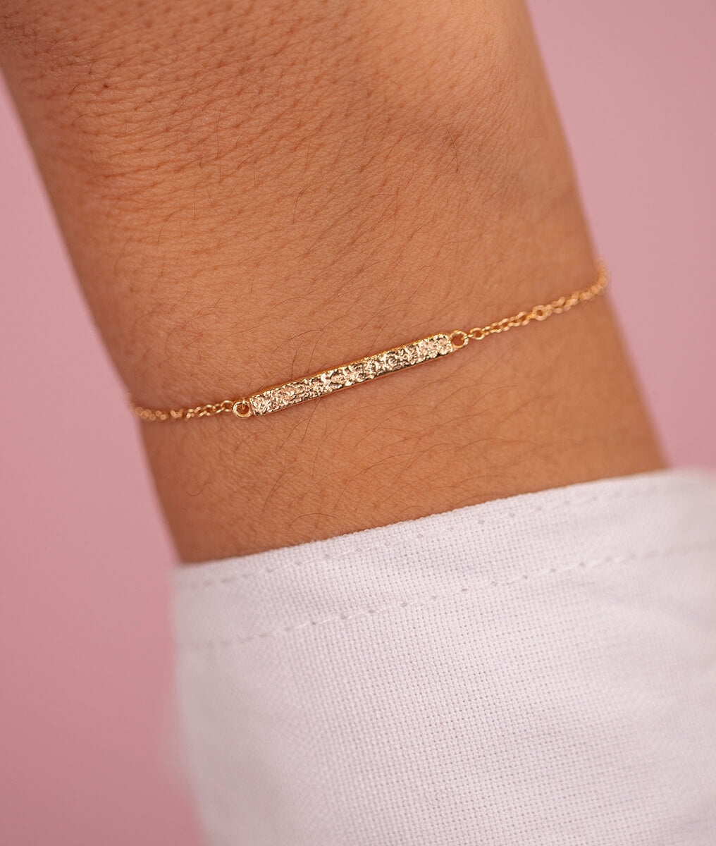 Bracelet chaîne et barrette texturée Plaqué or - 1