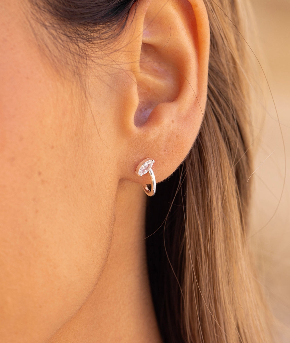 Boucles d'oreilles créoles pétale zircon Argent 925 - 1