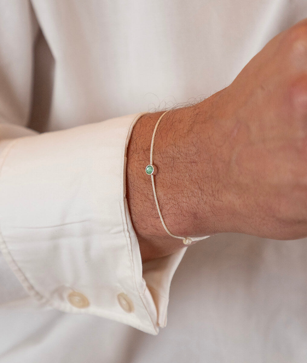 Bracelet cordon pierre de naissance pour homme Argent 925 - 1