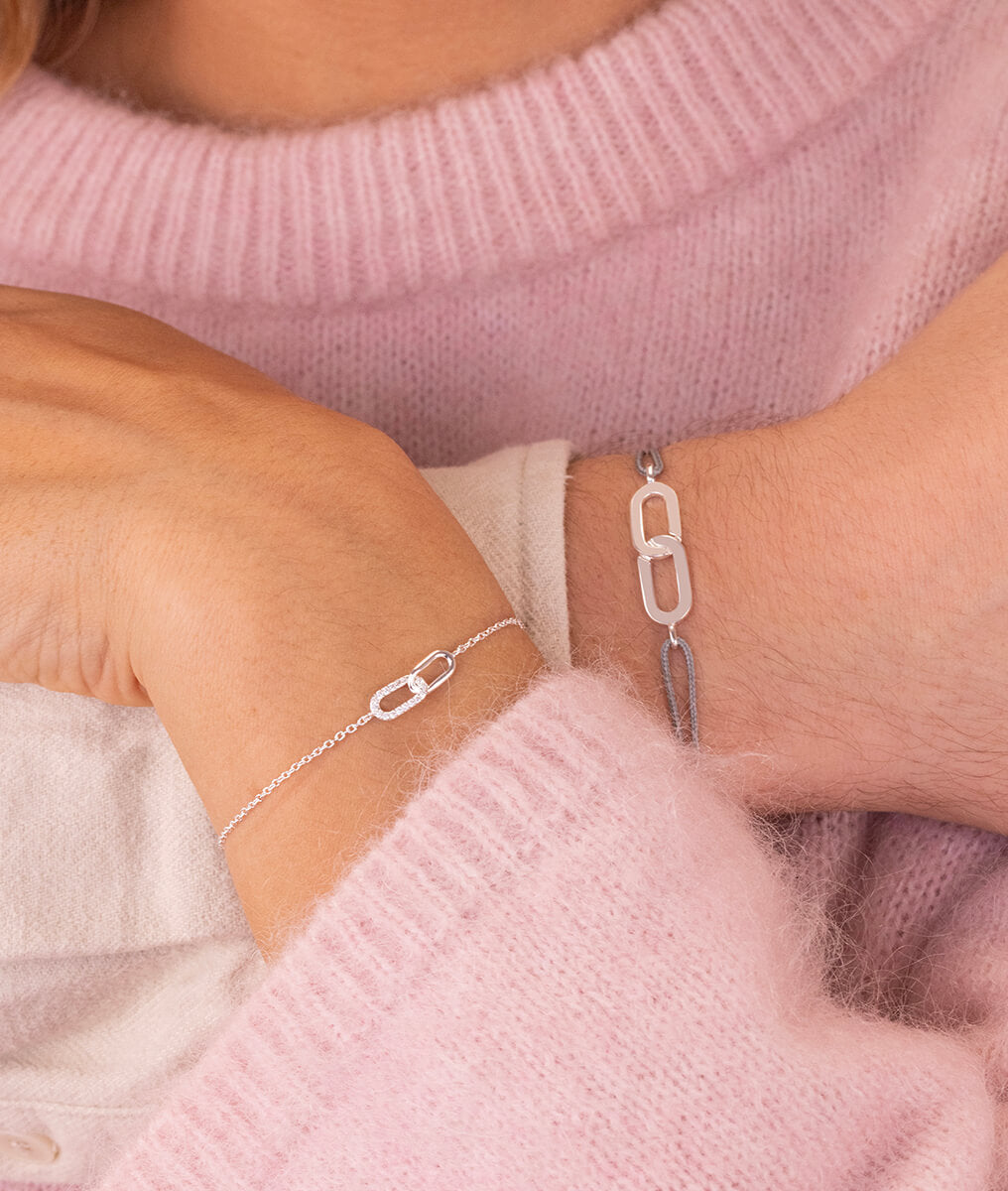 Bracelets couple rectangles entrelacés zircons et lisses Argent 925 - 1