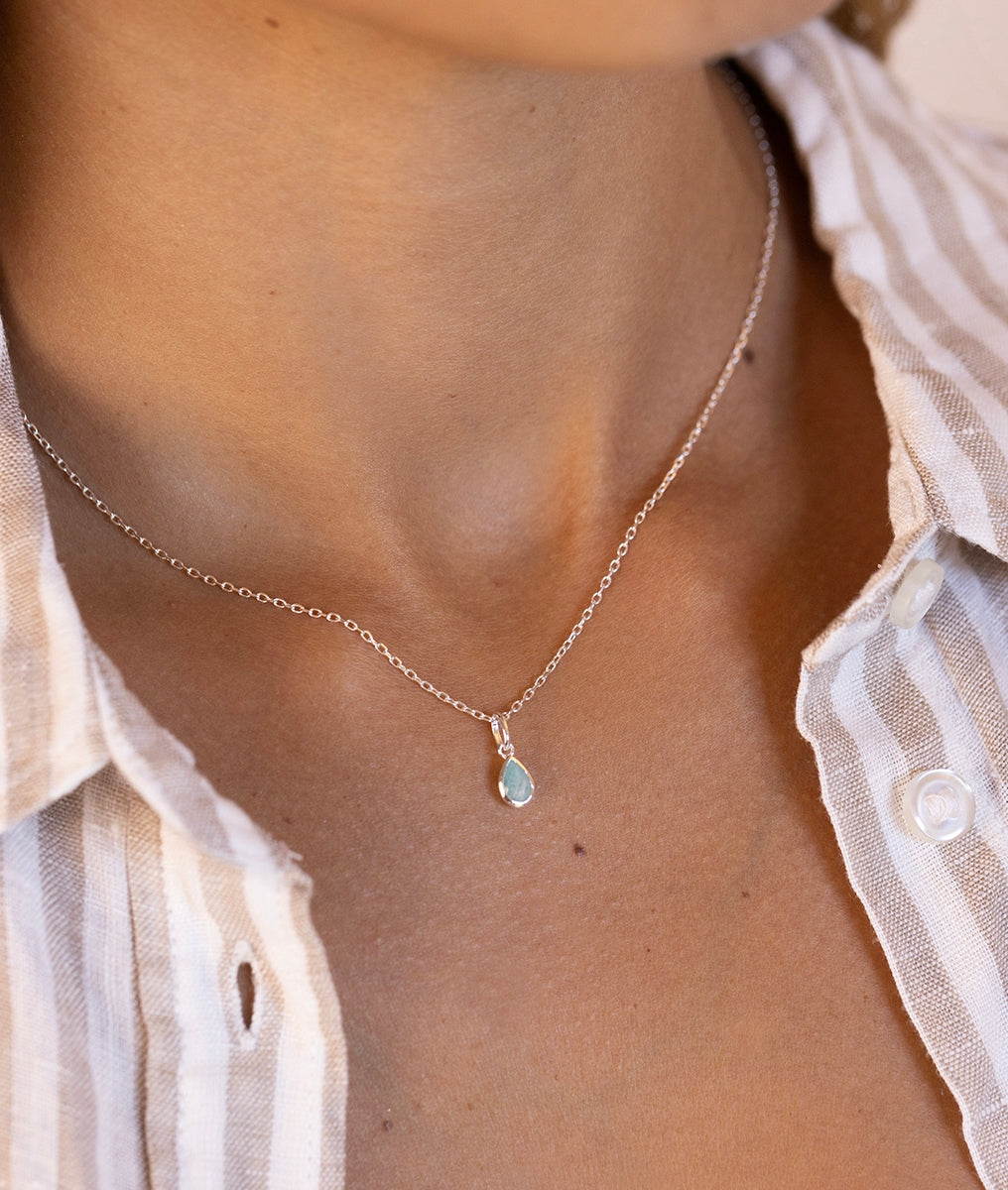Collier chaîne et pendentif goutte Amazonite Argent 925 - 1