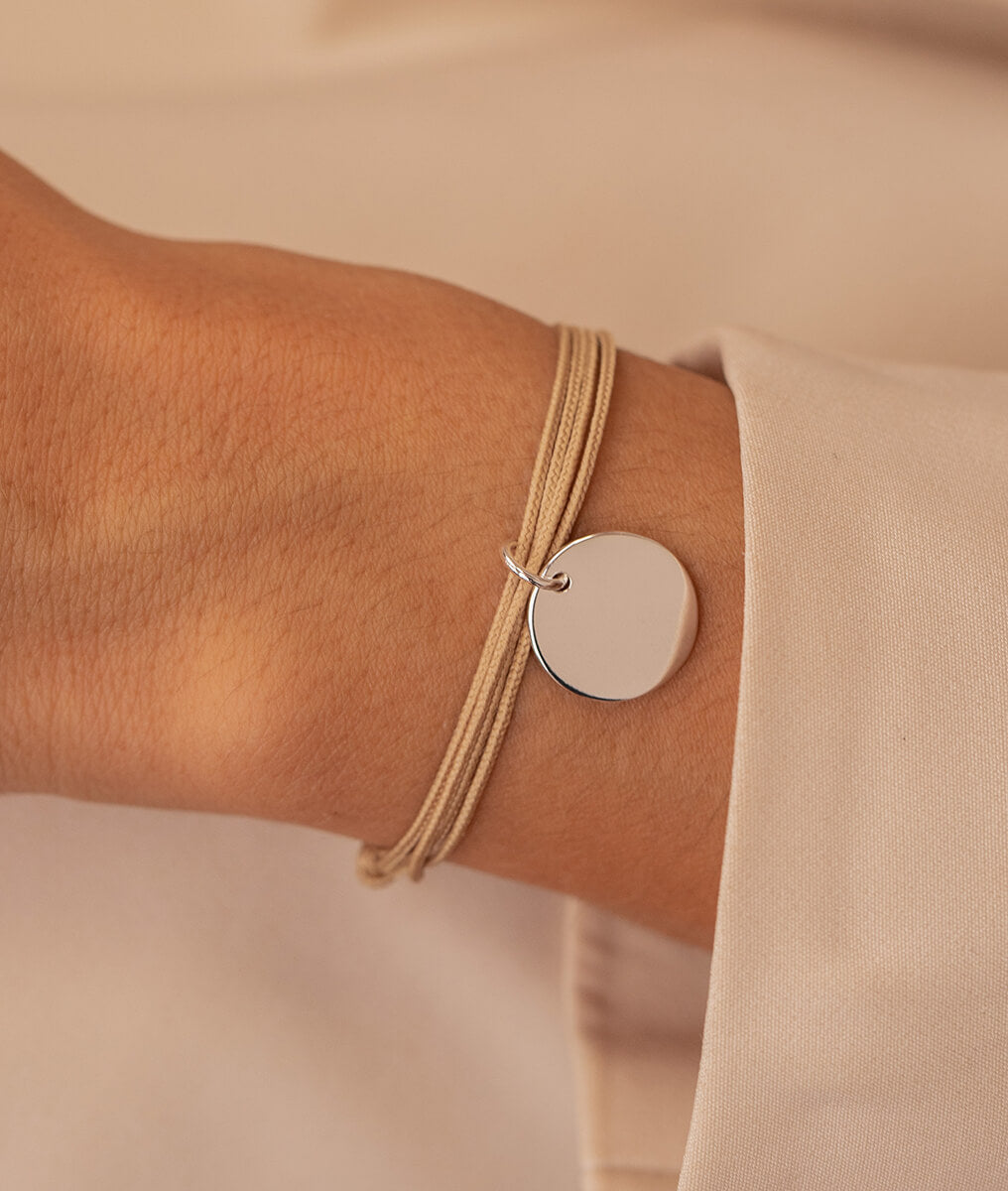 Bracelet double cordon et médaille plate Argent 925 - 1