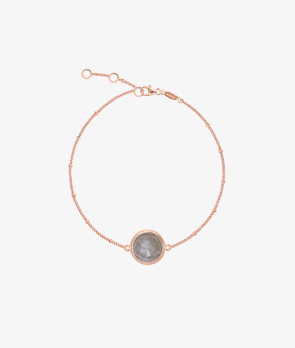 Bracelet chaîne perlée pastille pierre fine Plaqué or rose - 2