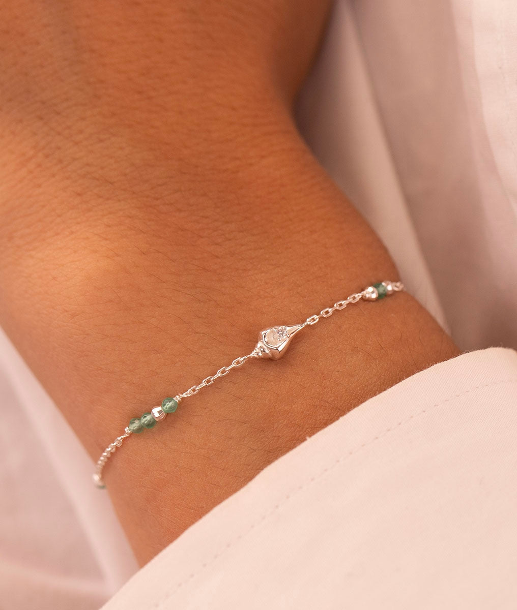 Bracelet chaîne zircons verts et coquillage Argent 925 - 1