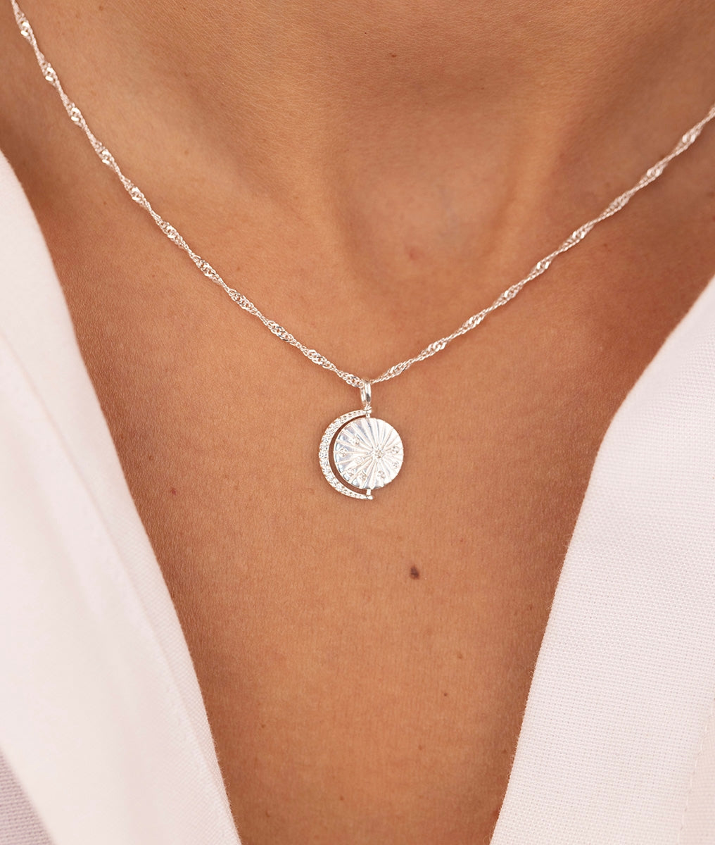 Collier chaîne torsadée médaille Céleste astres et zircons Argent 925 - 1