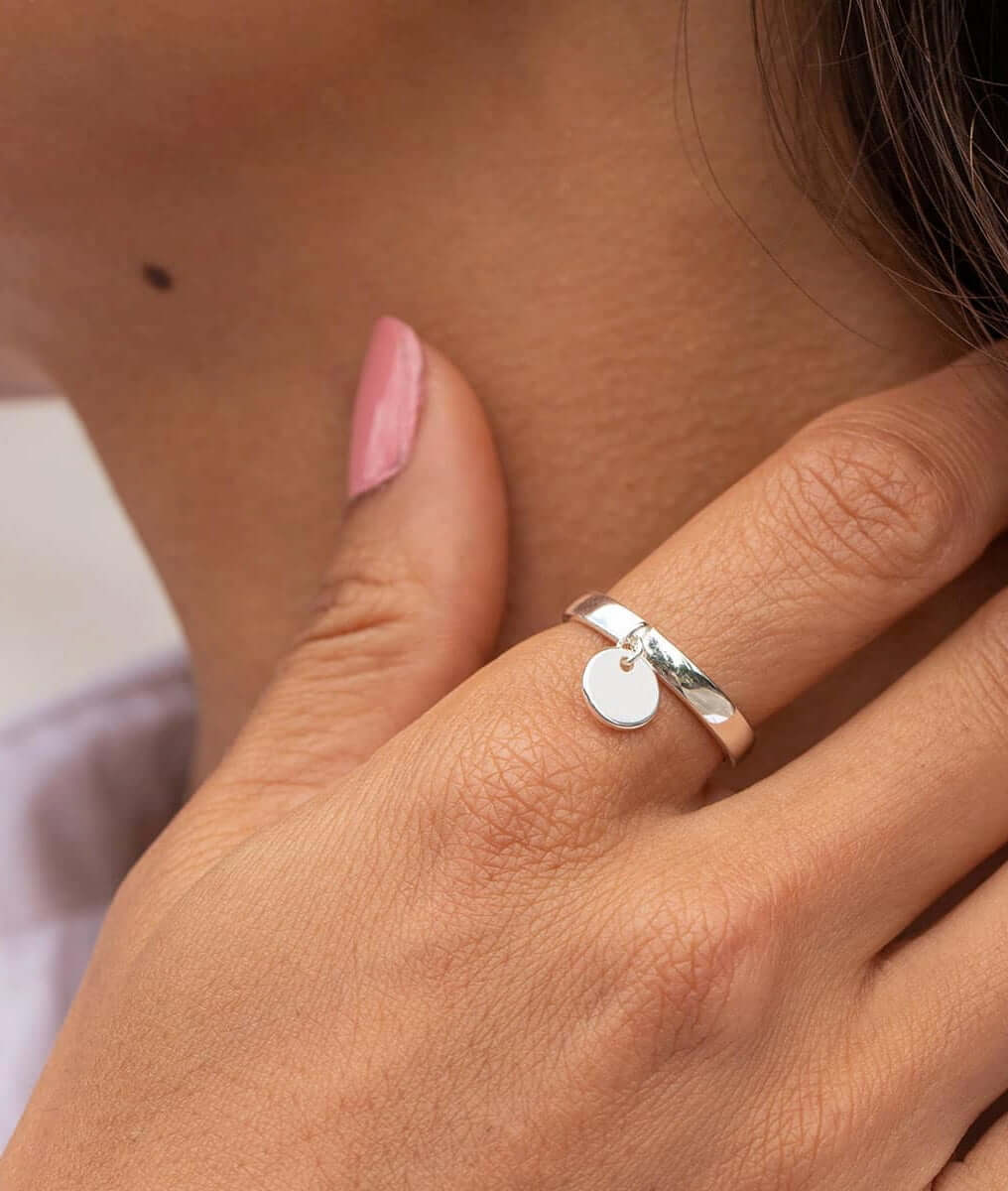 Bague fine médaille suspendue Argent 925 - 1
