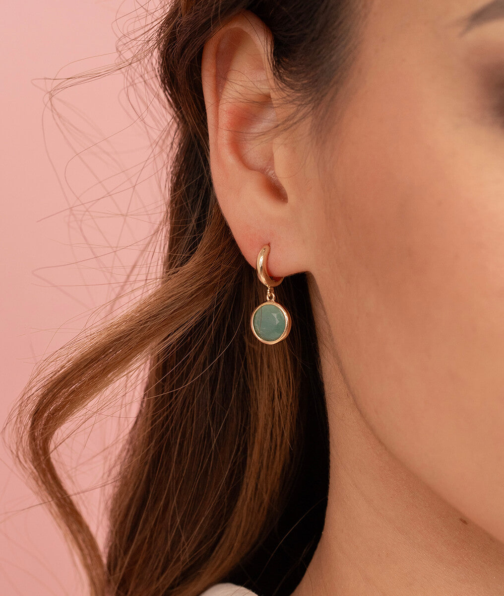 Boucles d'oreilles créoles et Amazonite Plaqué or - 1