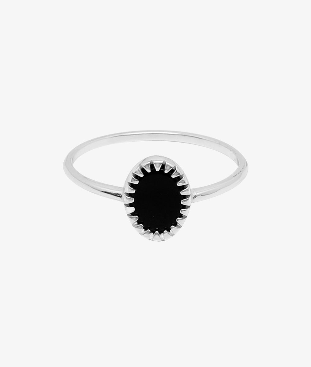 Bague pastille Agate noire ovale Argent 925 - 2