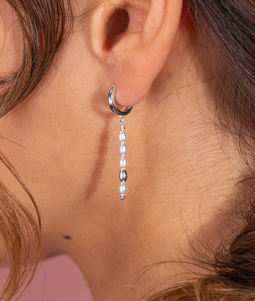 Boucles d'oreilles créoles et barrette de perles Argent 925 - 1