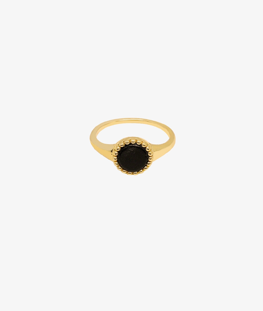 Bague grande pastille perlée Onyx Plaqué or - 2