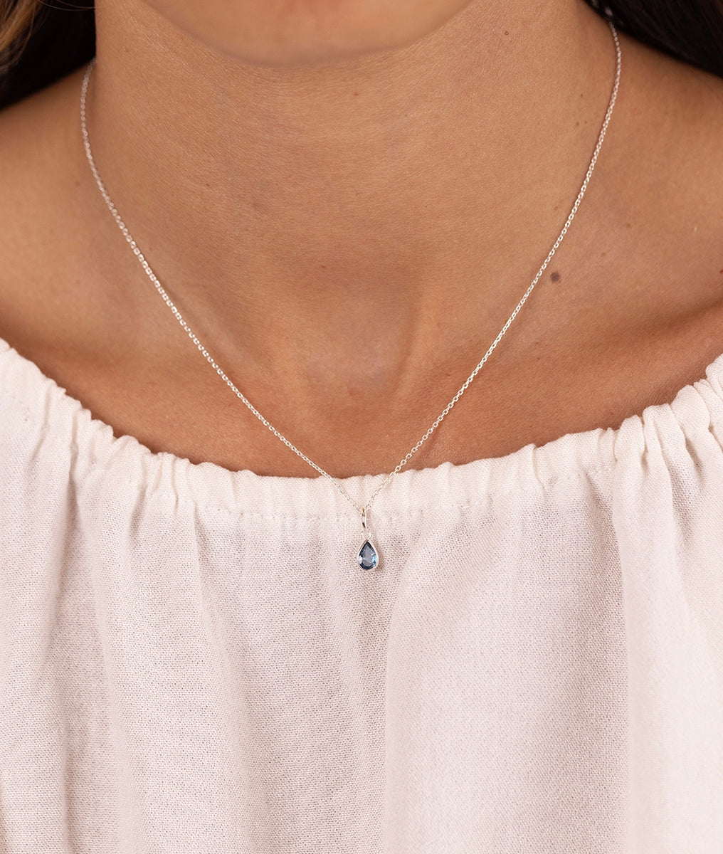 Collier chaîne et pendentif goutte Topaze bleue Argent 925 - 1