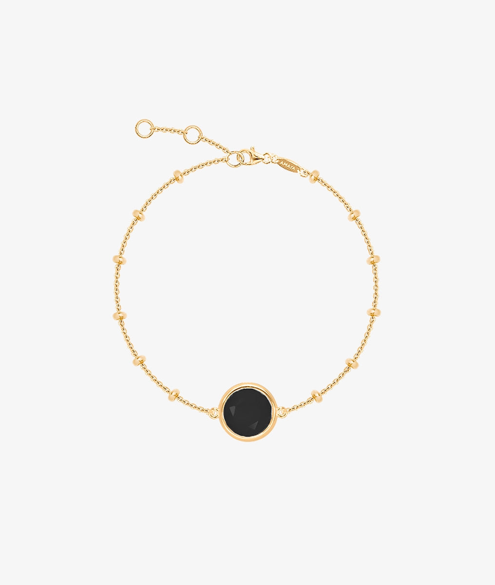 Bracelet chaîne perlée pastille Onyx Plaqué or - 2