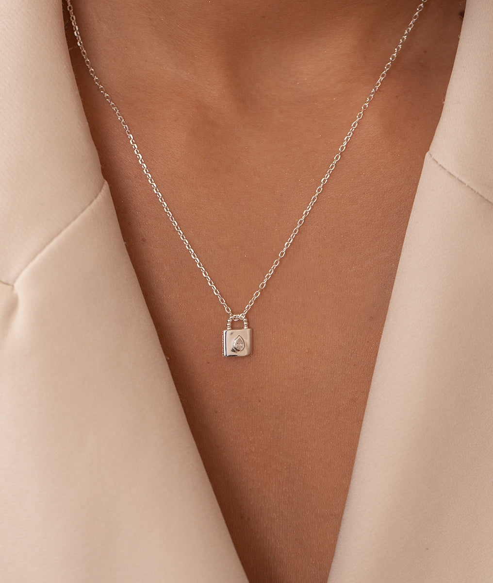 Collier chaîne et médaille cadenas goutte Argent 925 - 1