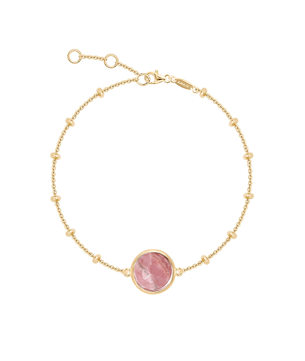 Bracelet chaîne perlée pastille Rhodonite Plaqué or - 2