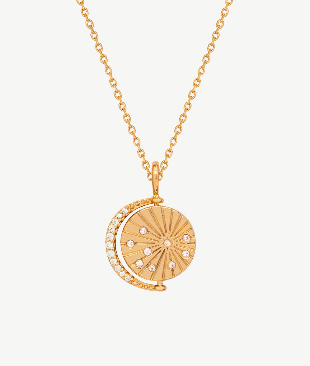 Collier chaîne médaille Céleste astres et zircons Plaqué or - 2