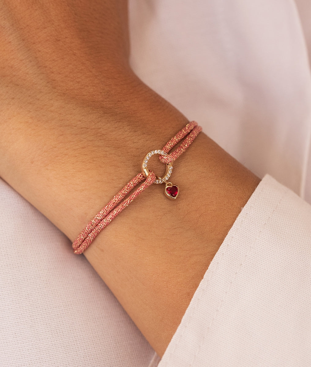 Bracelet cordon scintillant mousqueton rond et petit coeur zircon Plaqué or - 1