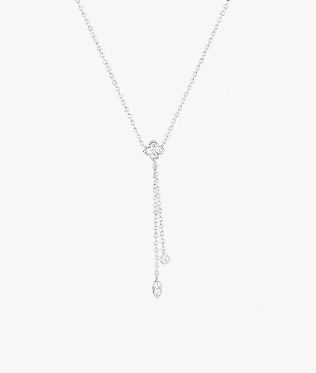 Collier cravate fleur de zircons et chaînes Argent 925 - 2