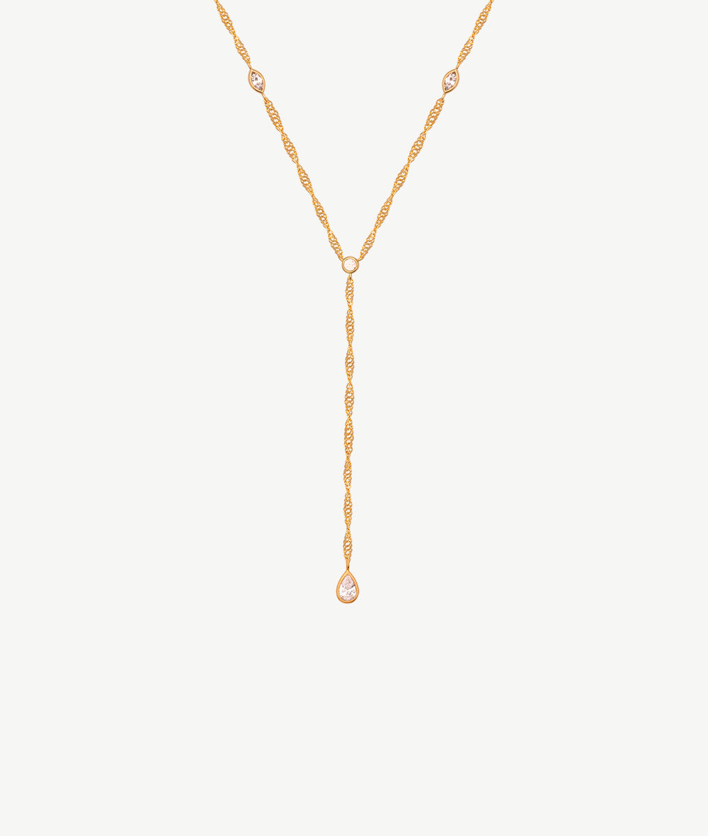 Collier chaîne cravate et goutte Plaqué or - 1