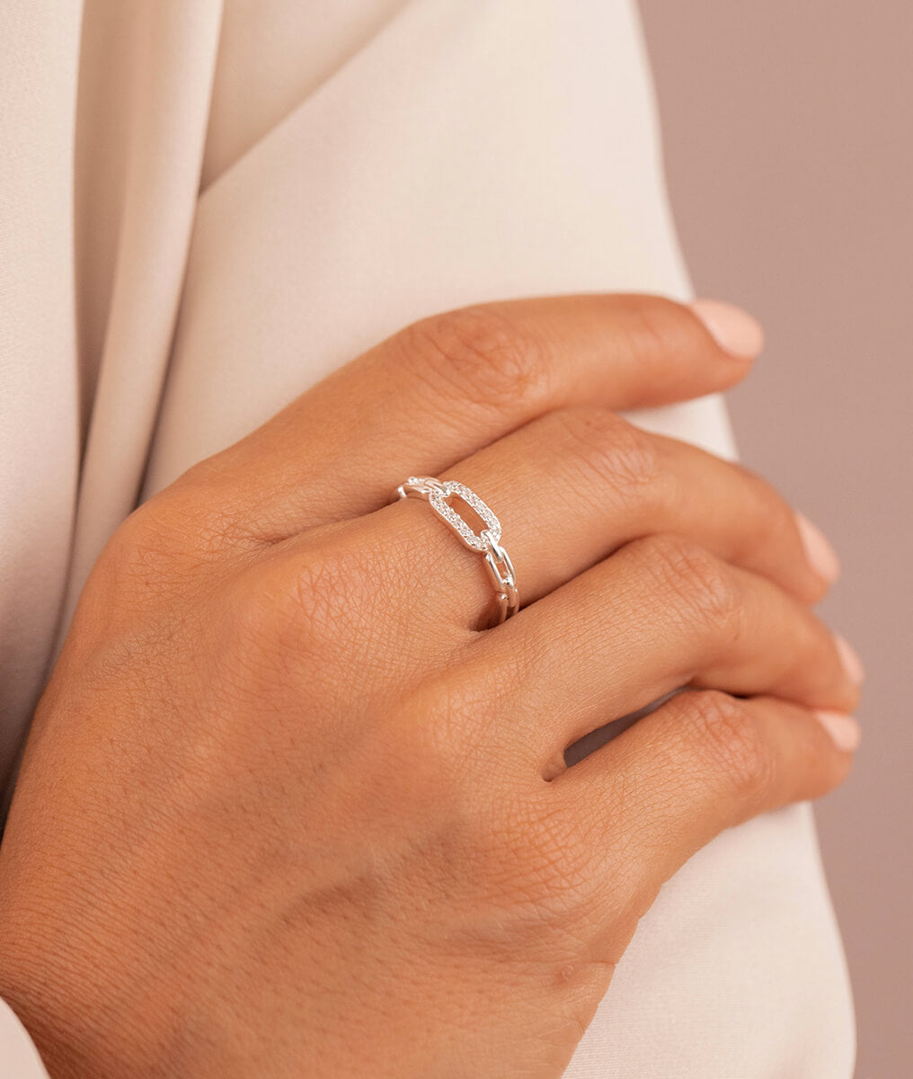 Bague rectangles entrelacés et zircons Argent 925 - 1