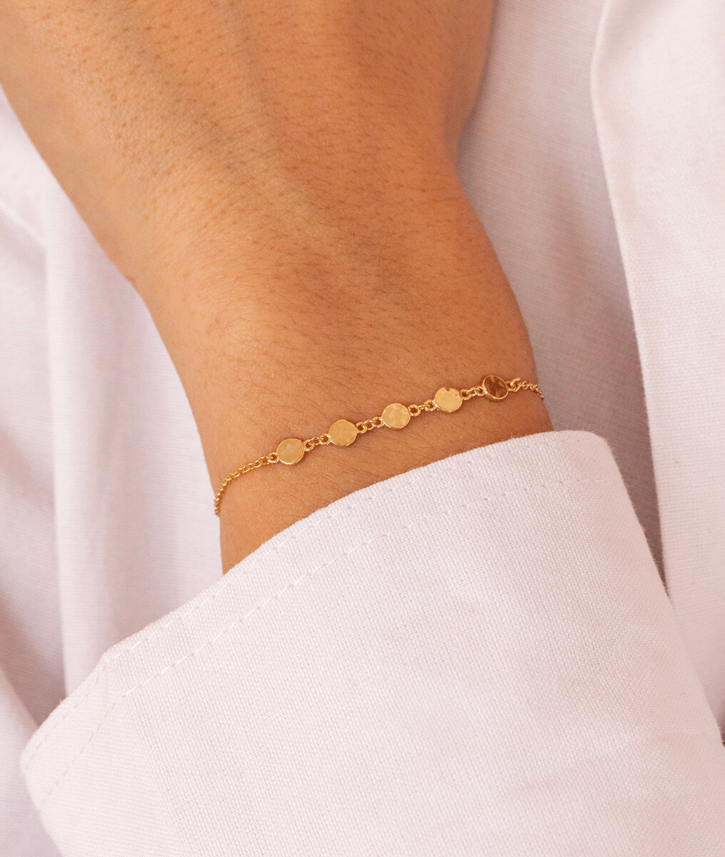 Bracelet chaîne petites pastilles martelées Plaqué or - 1