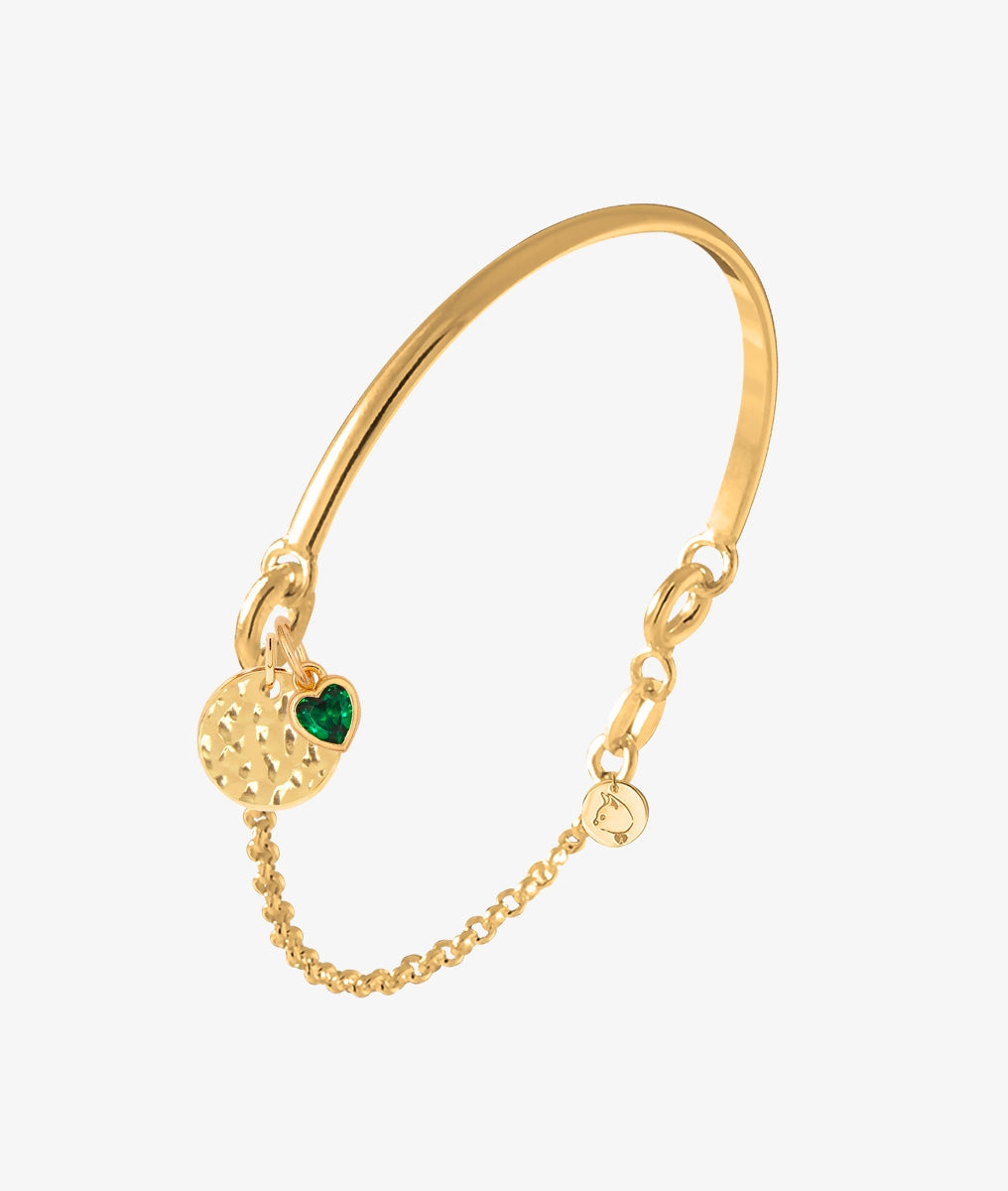 Demi jonc chaînette petite médaille martelée et petit coeur zircon Plaqué or - 2