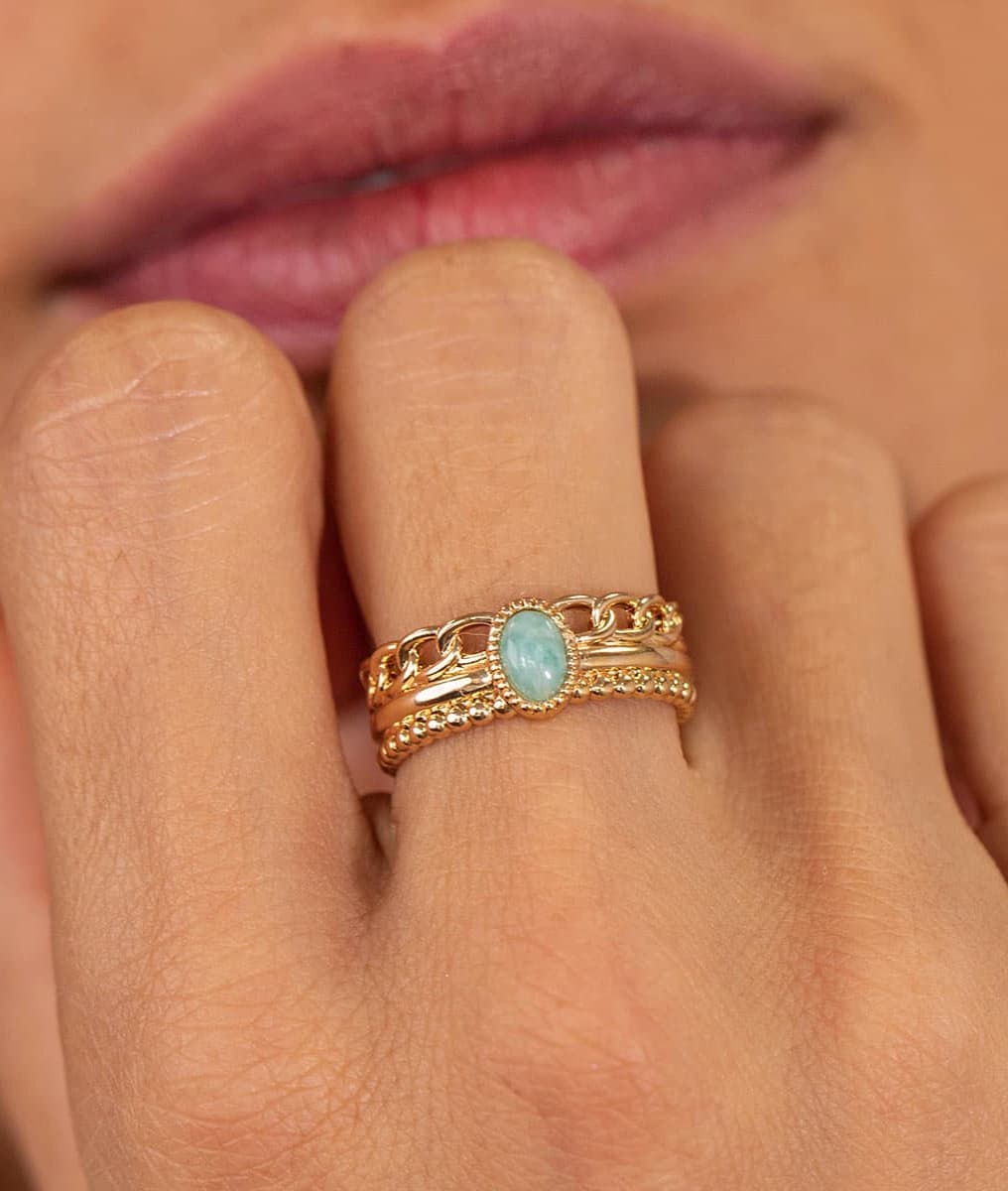 Bague triple rang et Amazonite Plaqué or - 1