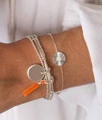 Bracelet chaîne et pastille striée Pierre de Lune Argent 925 - 2