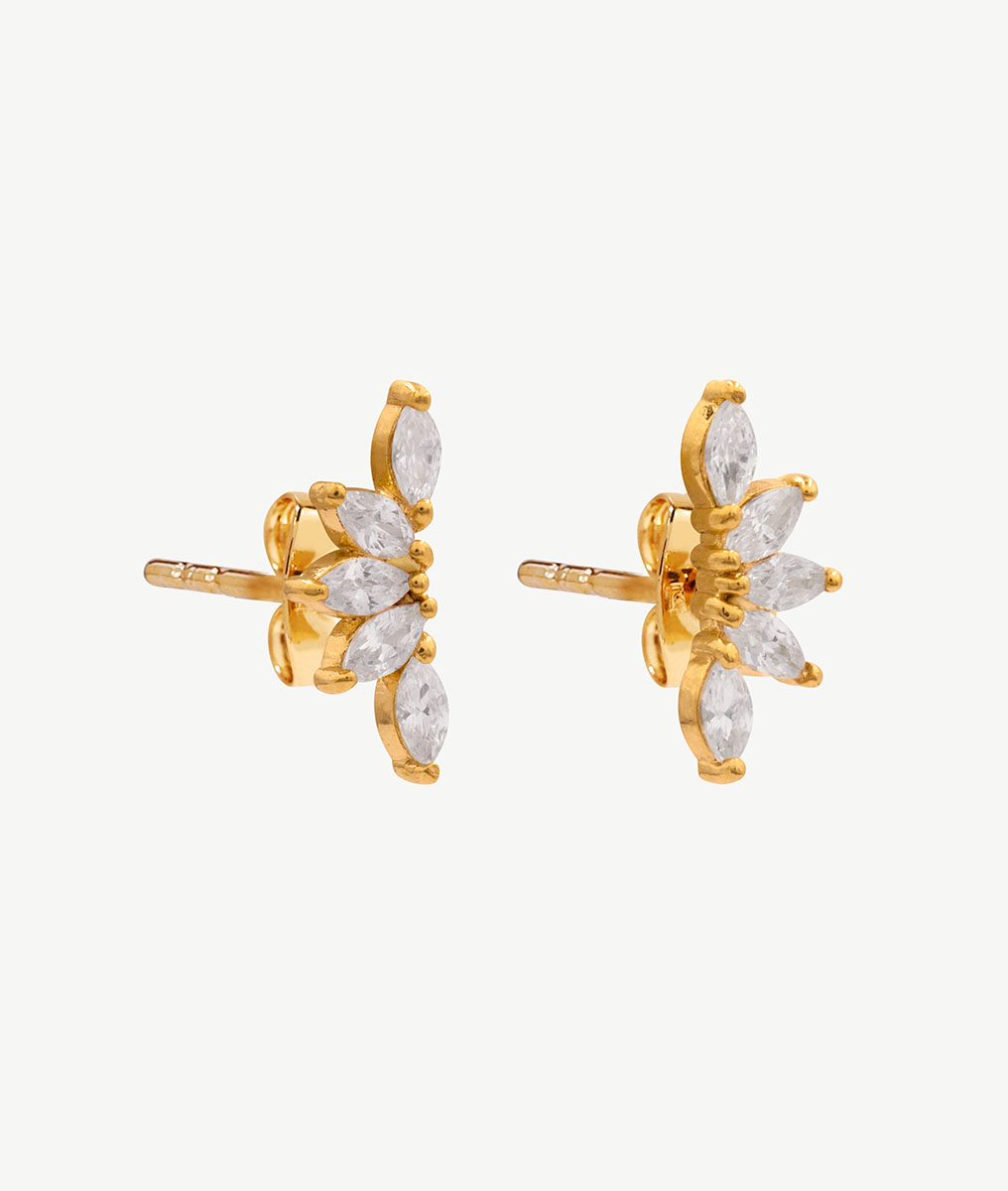 Boucles d'oreilles puces cinq pétales de zircons Plaqué or - 2