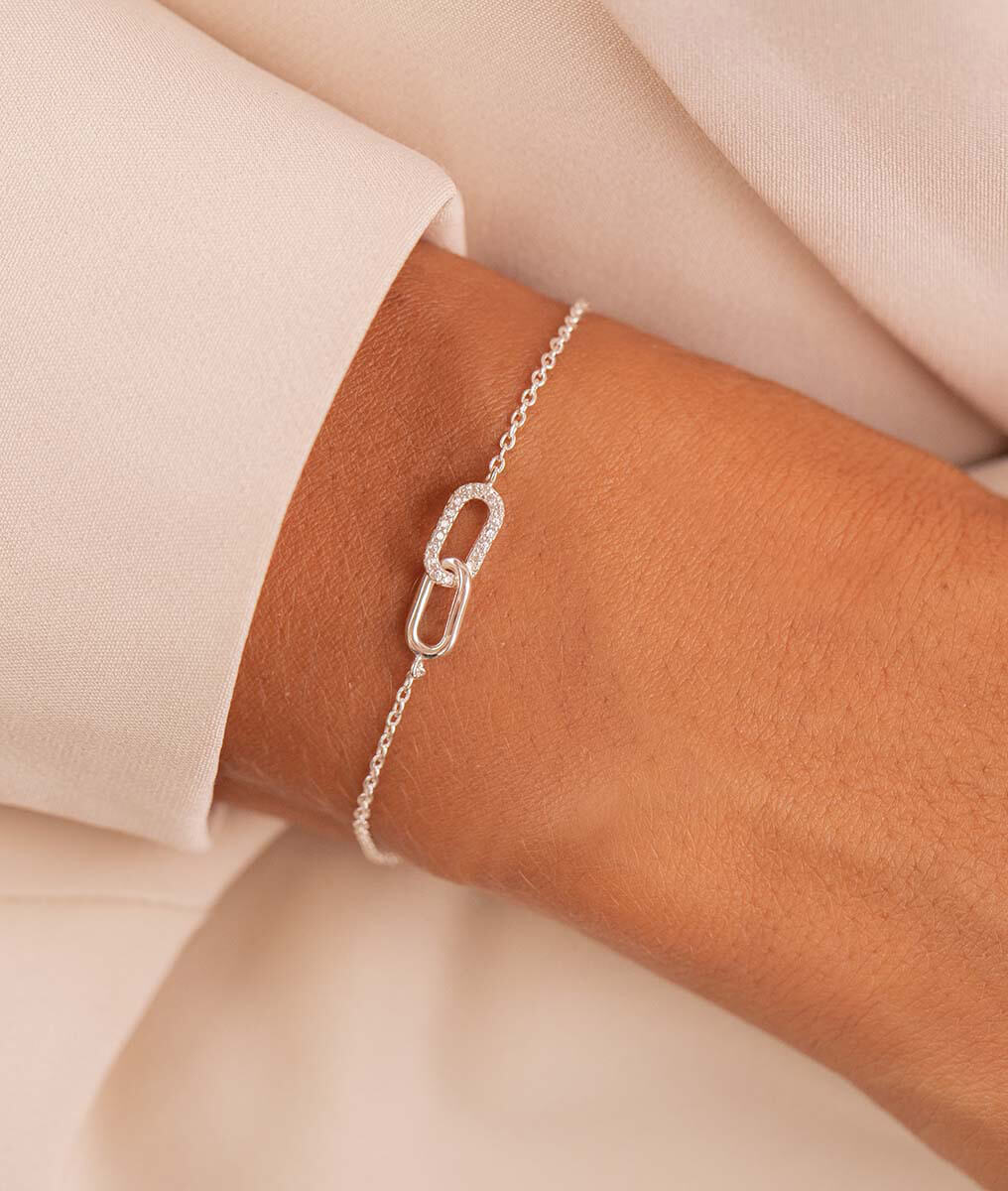 Bracelet rectangles entrelacés et zircons Argent 925 - 1