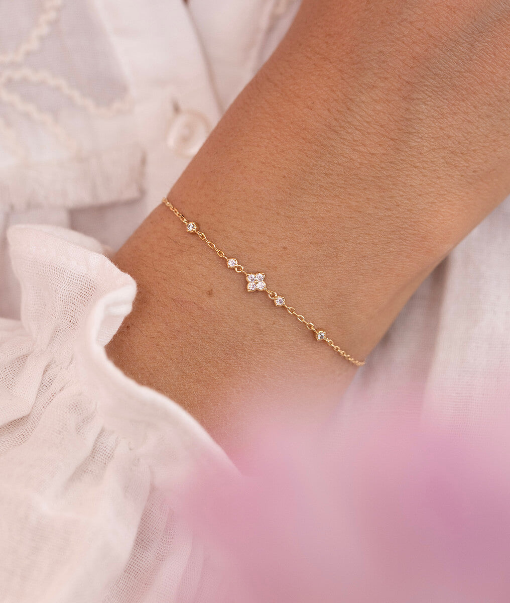 Bracelet chaîne fleur de zircons Plaqué or - 1