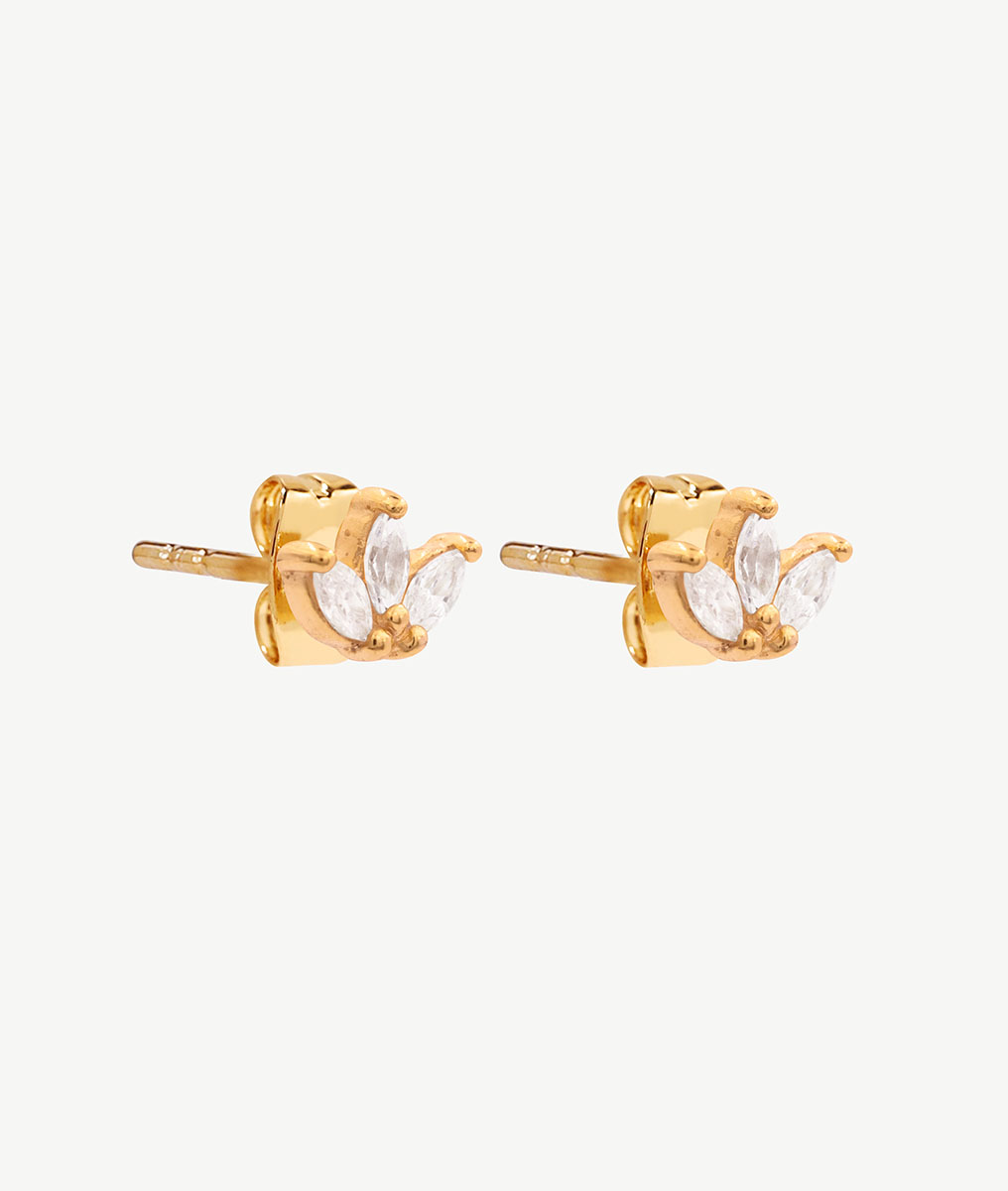 Boucles d'oreilles puces trois pétales de zircons Plaqué or - 2