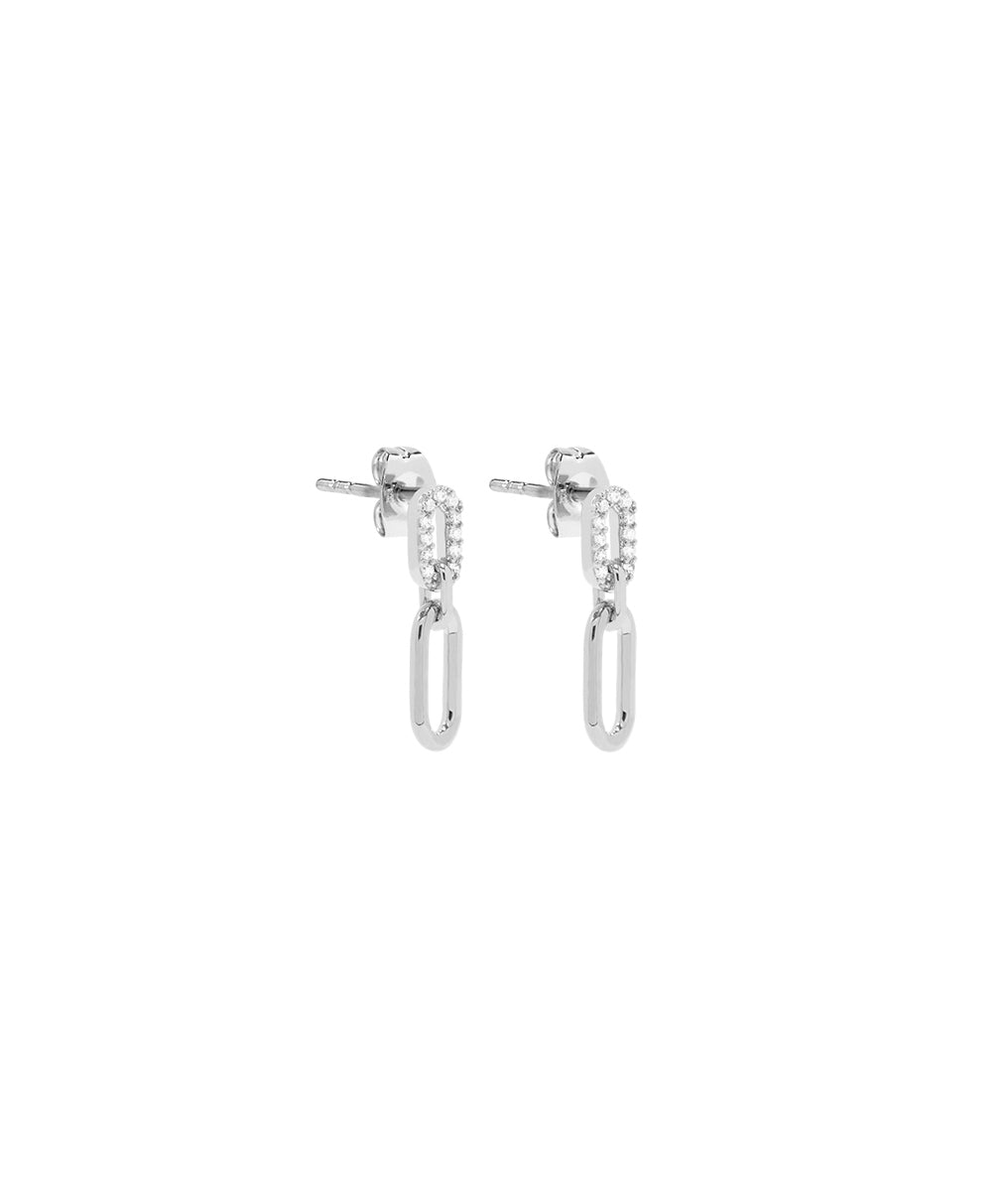 Boucles d'oreilles puces rectangles entrelacés et zircons Argent 925 - 2