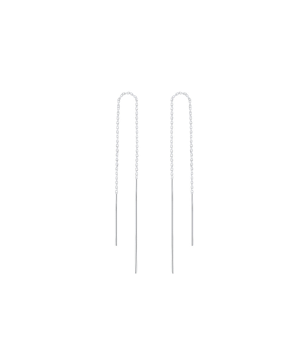 Boucles d'oreilles double tiges asymétriques sur chaîne Argent 925 - 2