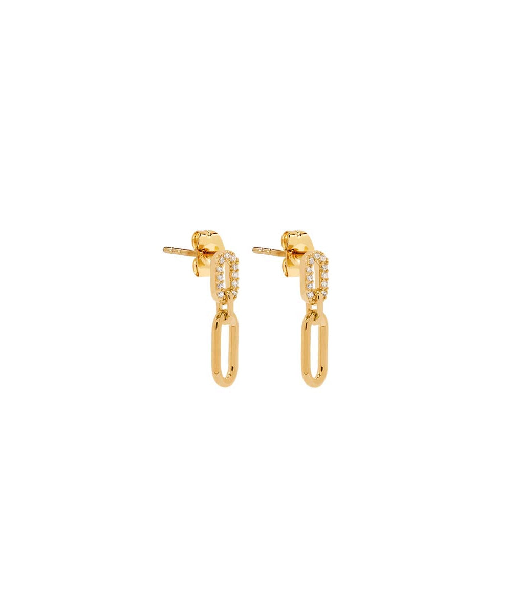 Boucles d'oreilles puces rectangles entrelacés et zircons Plaqué or - 2