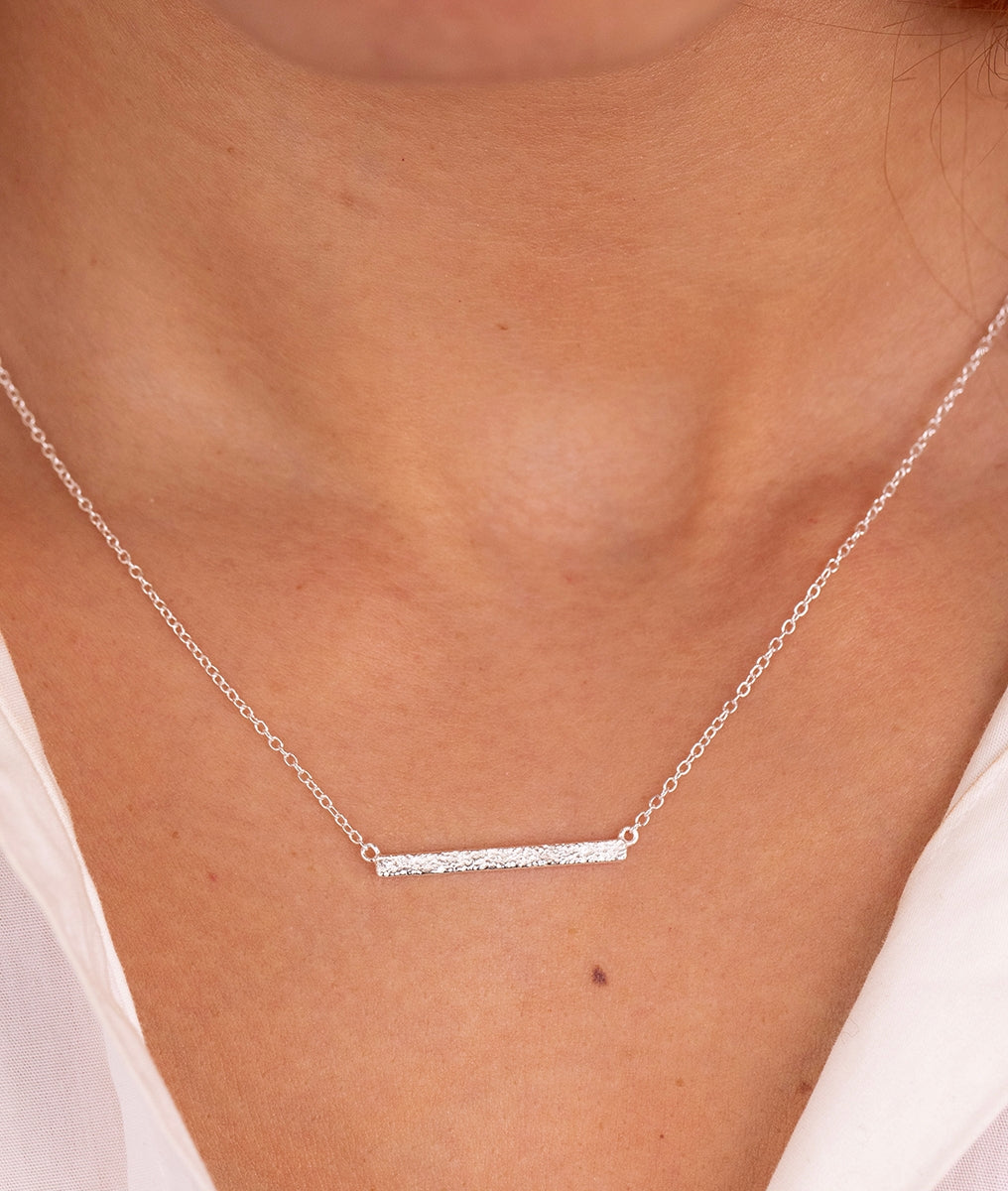 Collier chaîne et barrette texturée Argent 925 - 1