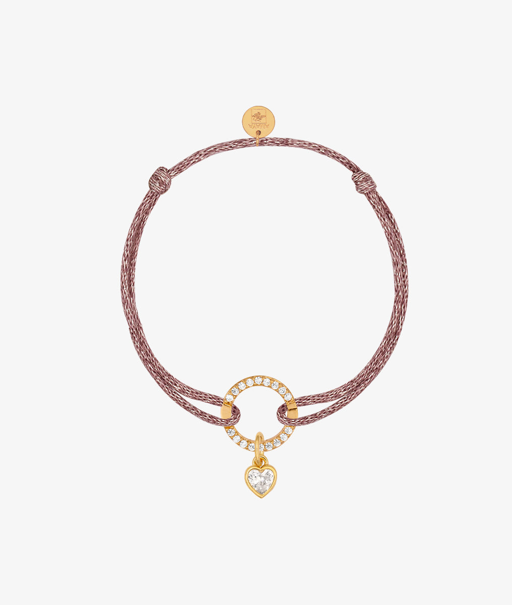 Bracelet cordon scintillant mousqueton rond et petit coeur zircon Plaqué or - 2