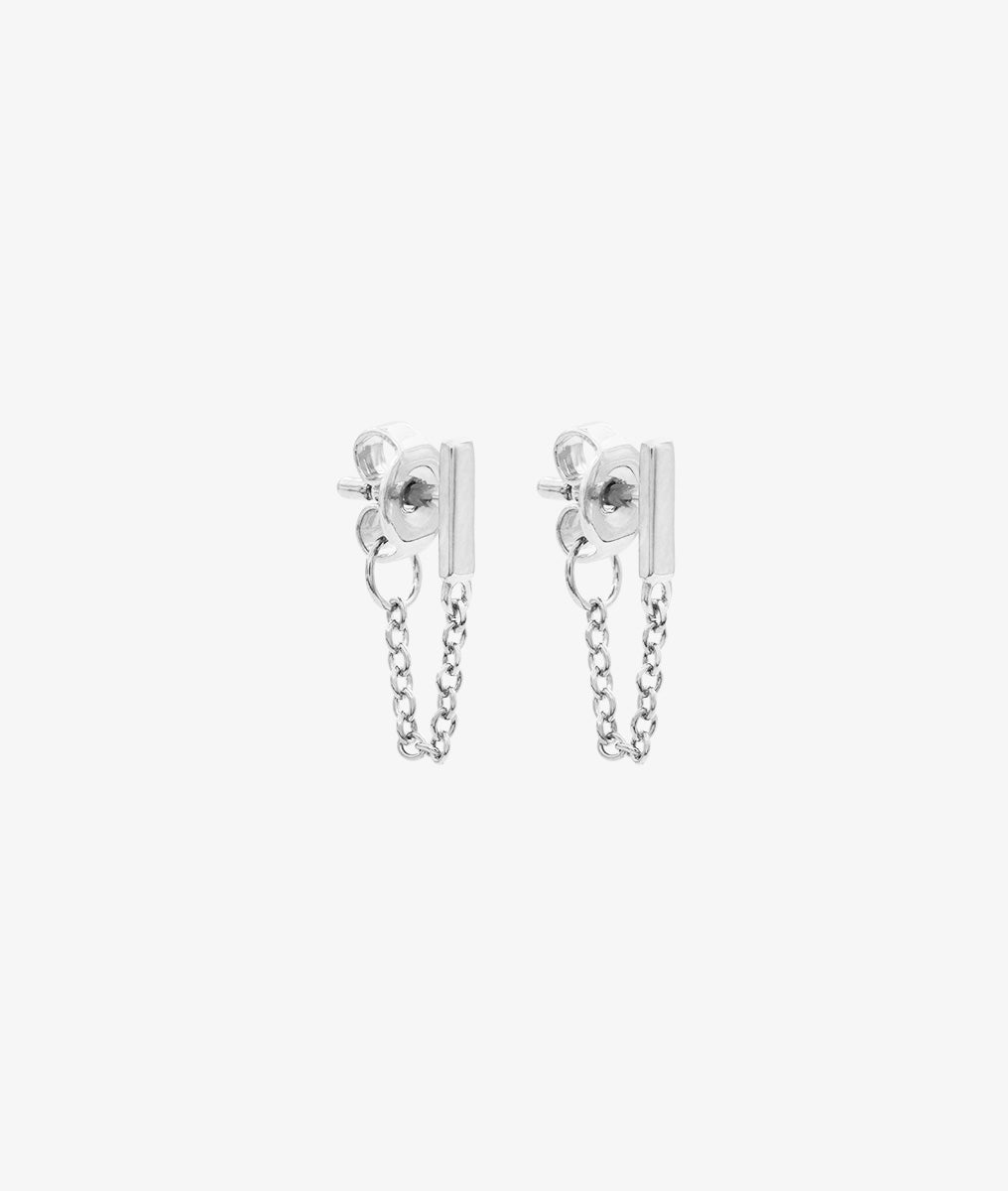 Boucles d'oreilles puces rectangle et chaîne Argent 925 - 2