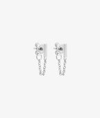 Boucles d'oreilles puces rectangle et chaîne Argent 925 - 2