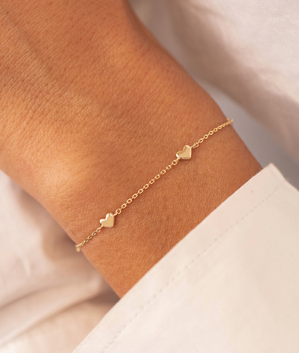 Bracelet chaînette mini coeurs bombés Plaqué or - 1