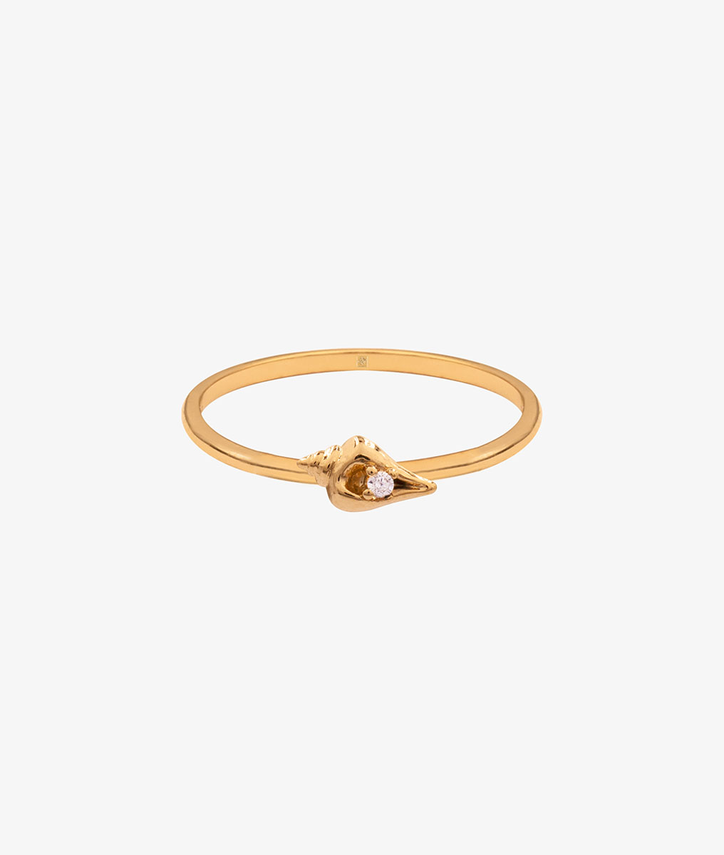 Bague fine coquillage zircon Plaqué or - 2