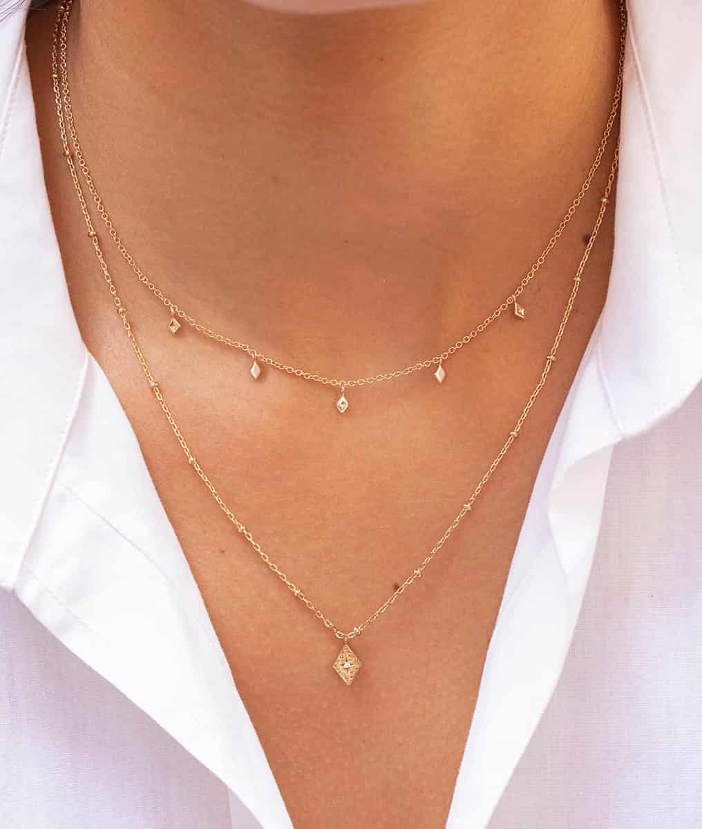 Collier chaîne double rang losanges Plaqué or - 1