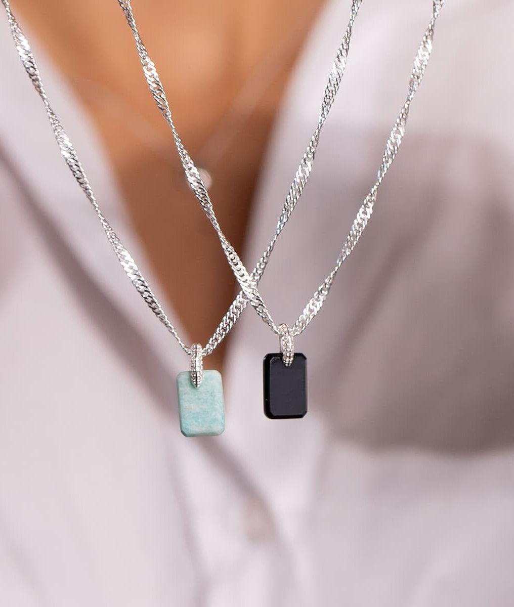 Médaille rectangle et zircons Argent 925 - 2