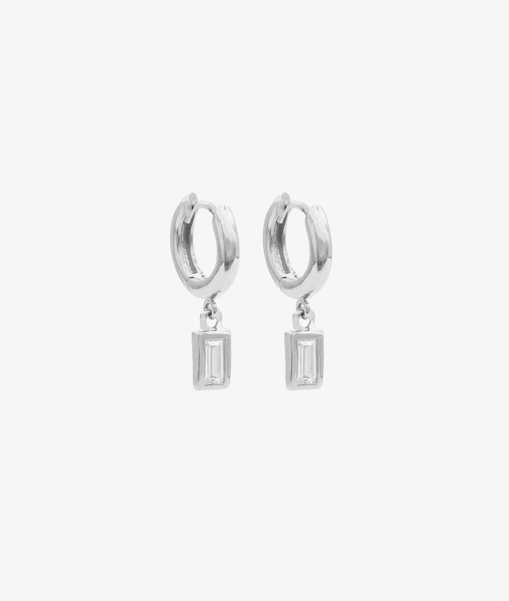 Boucles d'oreilles créoles et rectangles zircons Argent 925 - 2