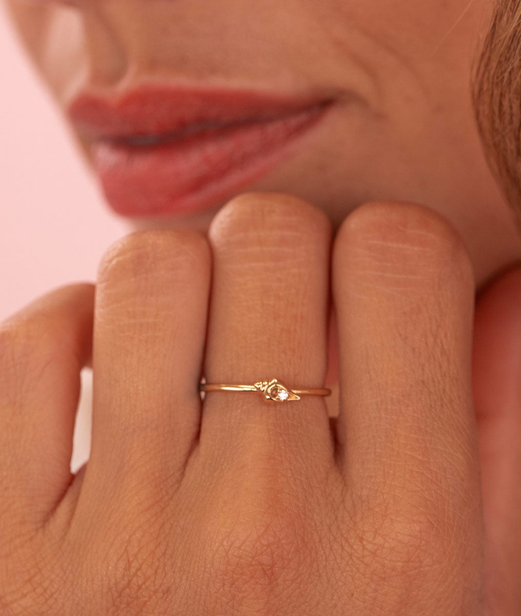 Bague fine coquillage zircon Plaqué or - 1