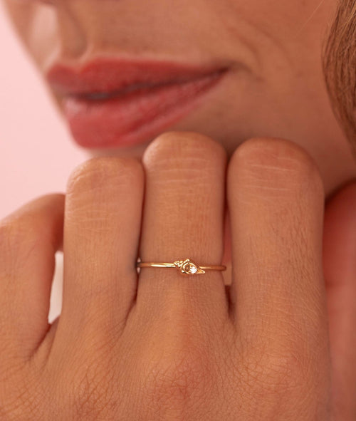 Bague fine coquillage zircon Plaqué or - 1